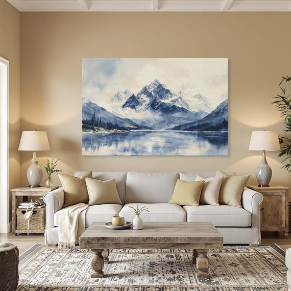 Stunning Mountain Lake Scene Framed Canvas Print Tranquil Nature Wall Art For Dad Scenic Rustic Decor Ready To Hang