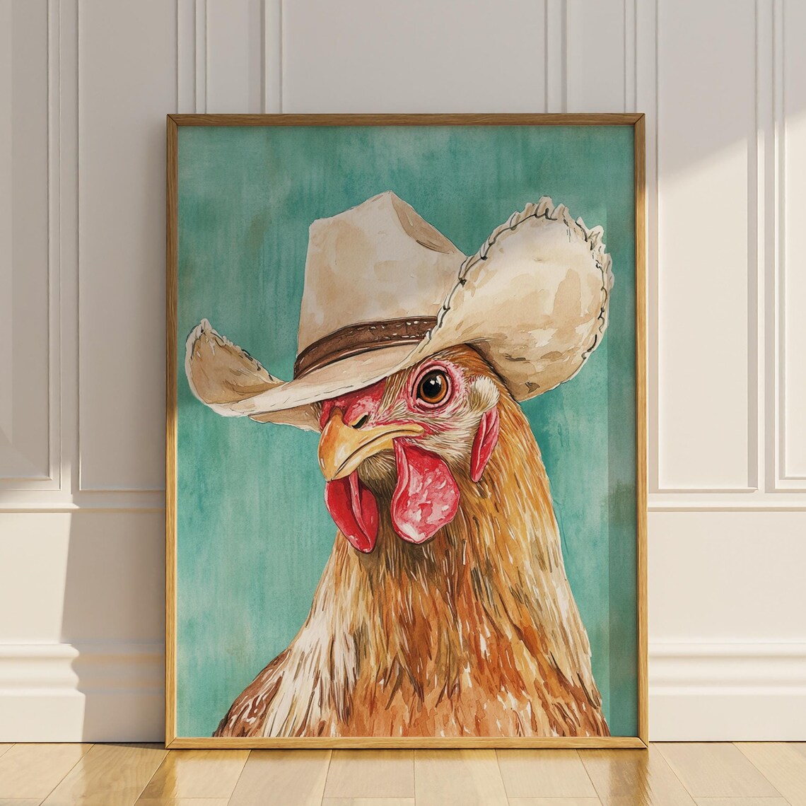 Chicken Cowboy Hat Funny Farmhouse Art Print