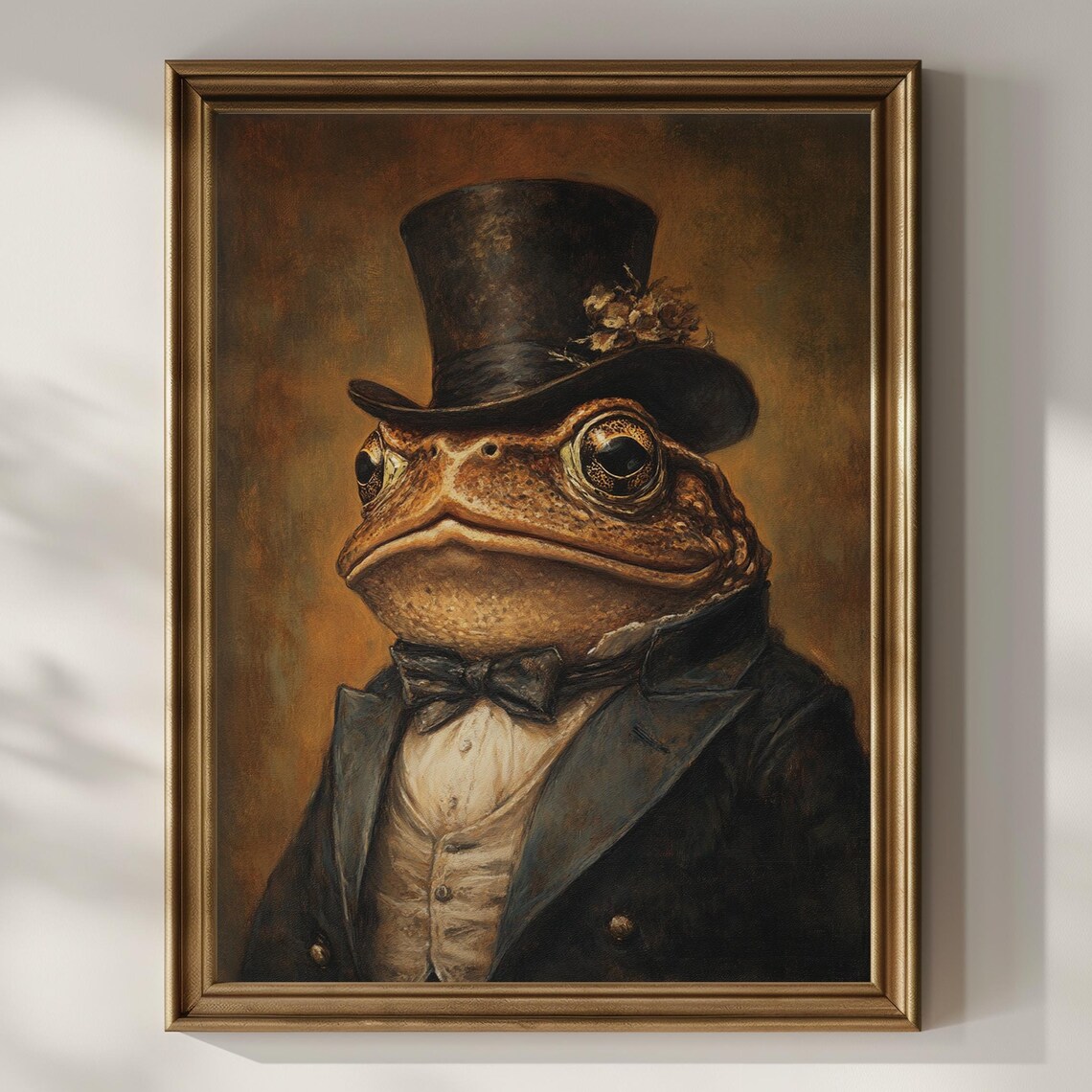 Gentleman Toad In Top Hat And Bow Tie Dark Vintage Oil Portrait Poster