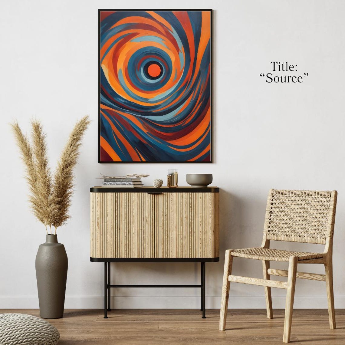 Swirling Vortex Abstract in Fiery Orange and Deep Blue Poster - Image 3