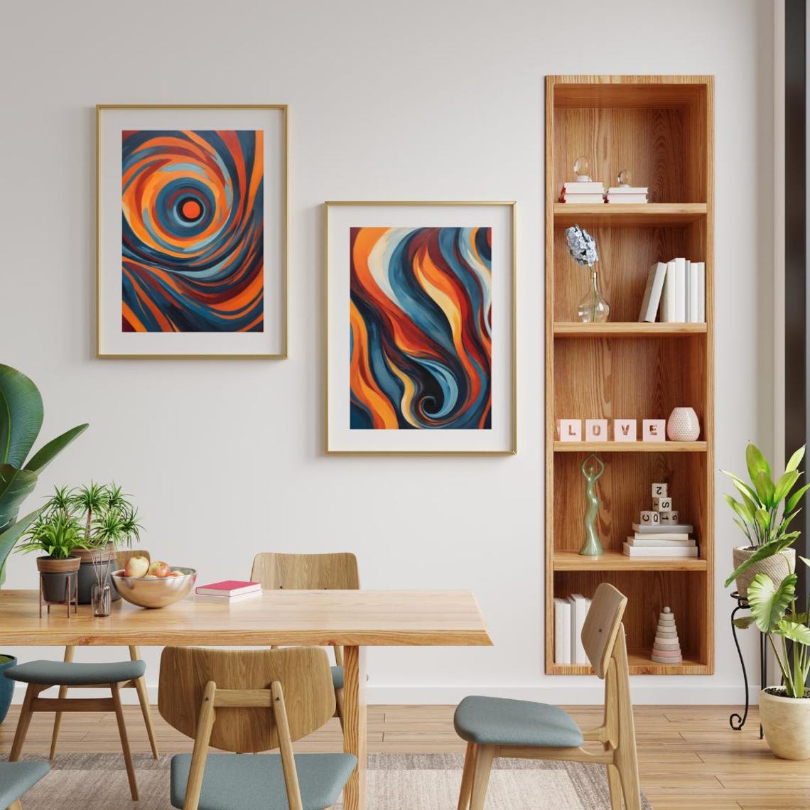 Swirling Vortex Abstract in Fiery Orange and Deep Blue Poster - Image 2