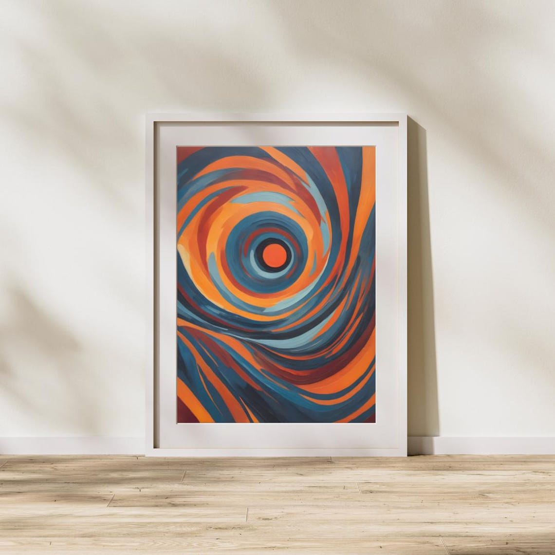 Swirling Vortex Abstract in Fiery Orange and Deep Blue Poster
