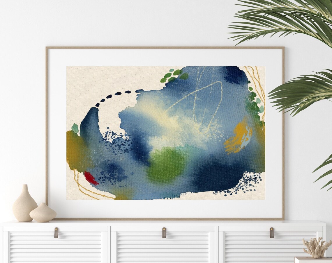 Neutral Blue Green Watercolor Abstract Calm Modern Art Print