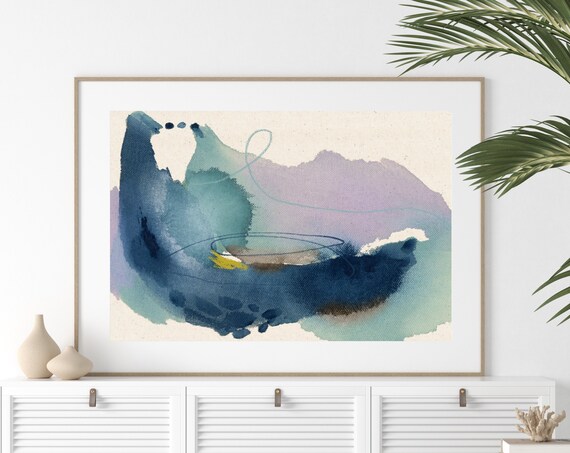 Abstract Watercolor Waves Blue Teal Purple Coastal Art Print