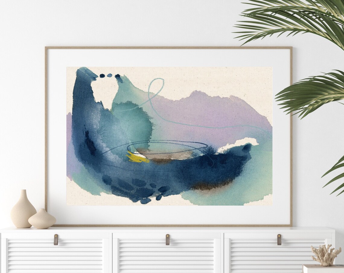 Abstract Watercolor Waves Blue Teal Purple Coastal Art Print