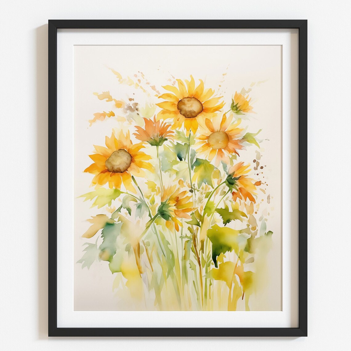 Watercolor Wildflower Sunflower Art Print, Farmhouse