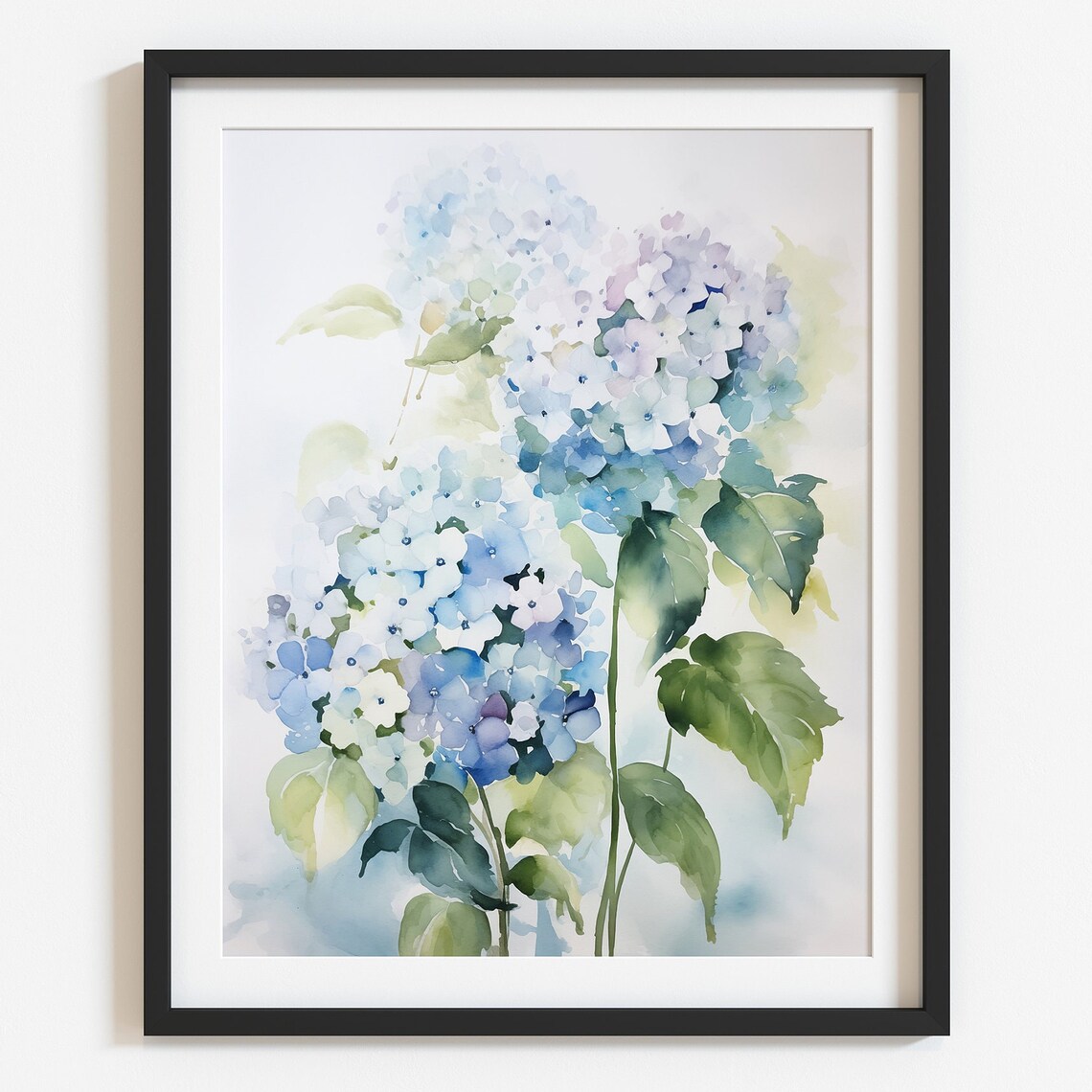 Blue Hydrangea Watercolor Art Print, Farmhouse Floral