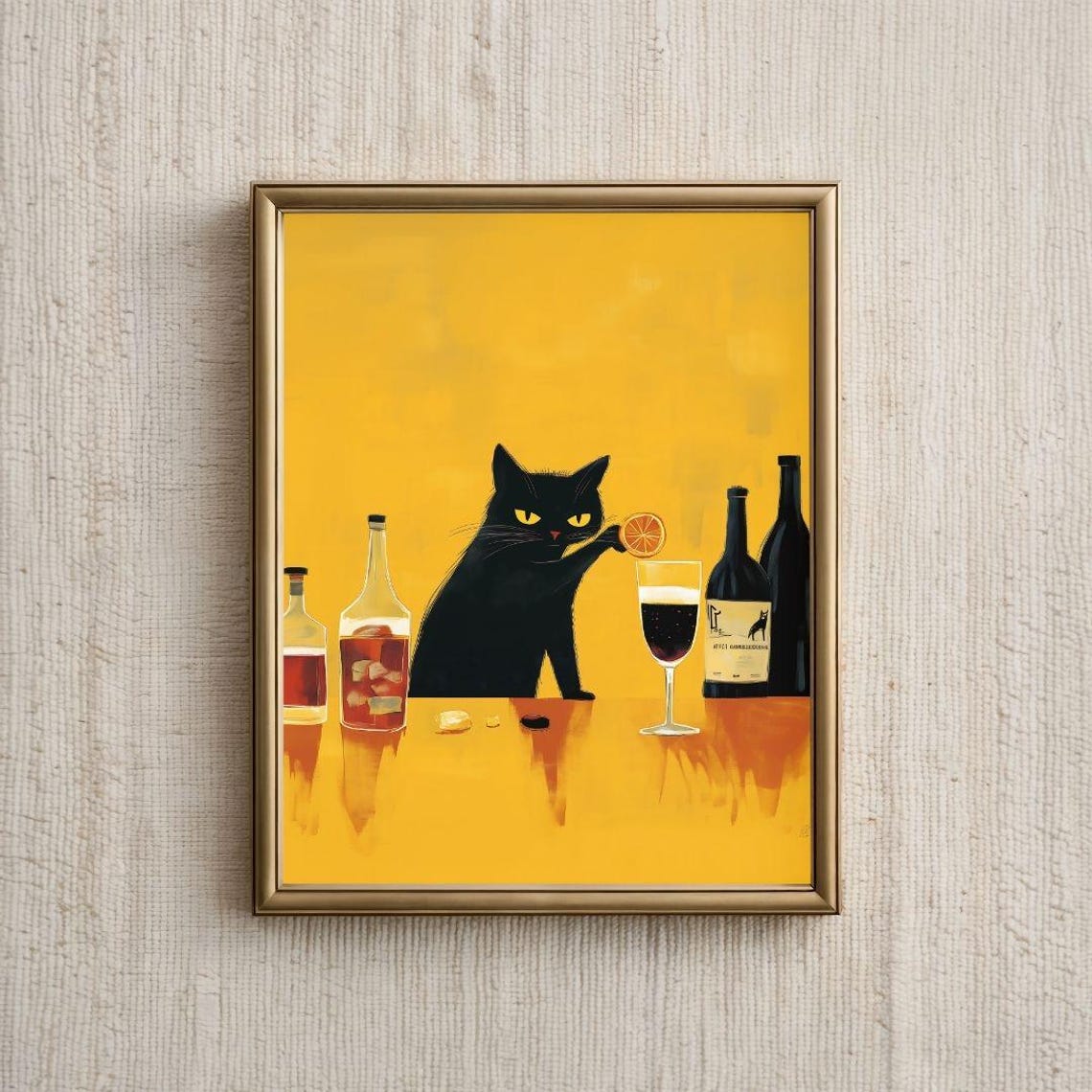 Black Cat Bartender, Whimsical Cat Art Print