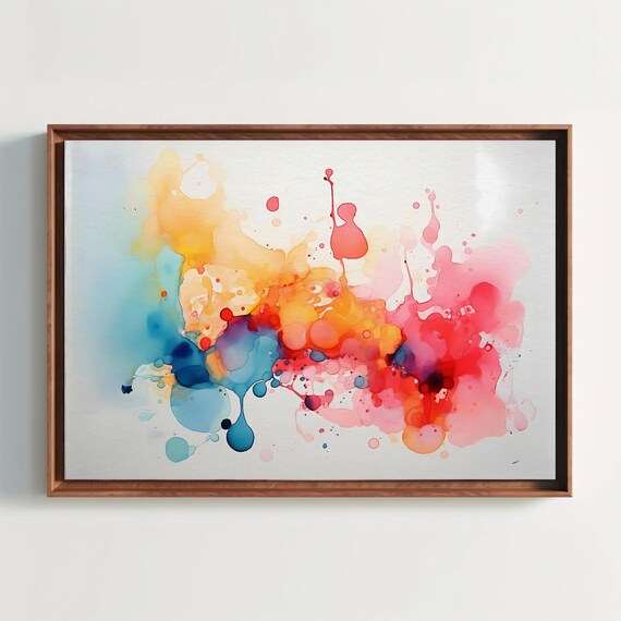 Whimsical Splatter Watercolor Painting Print Color Splash Abstract Art Colorful Home Decor Wall