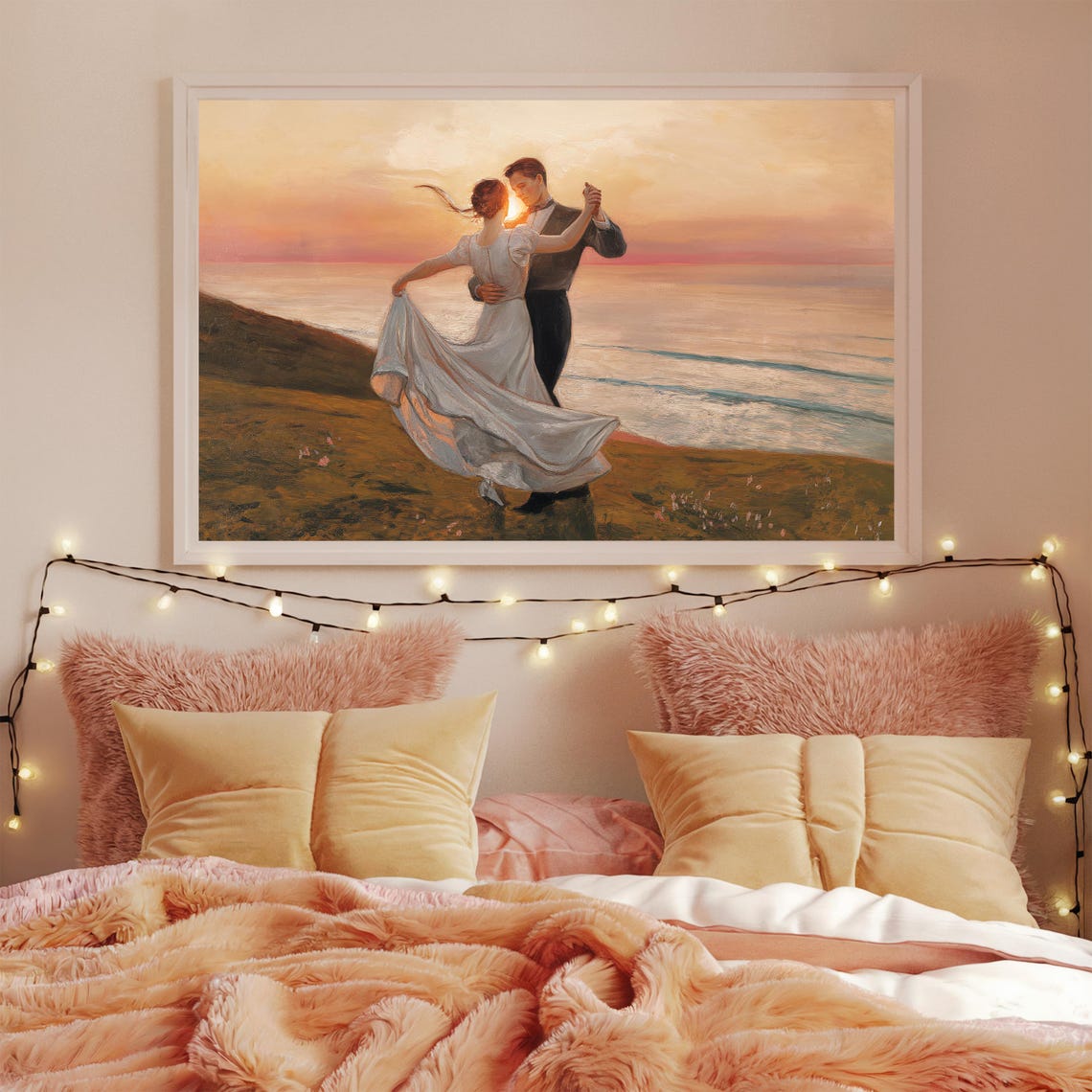 Couple Twirling Sunset Beach Dance Romantic Impressionist Art Poster - Image 2