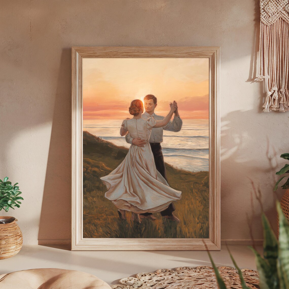 Romantic Couple Dancing Cliff Sunset Sea Oil Painting Love Poster - Image 2