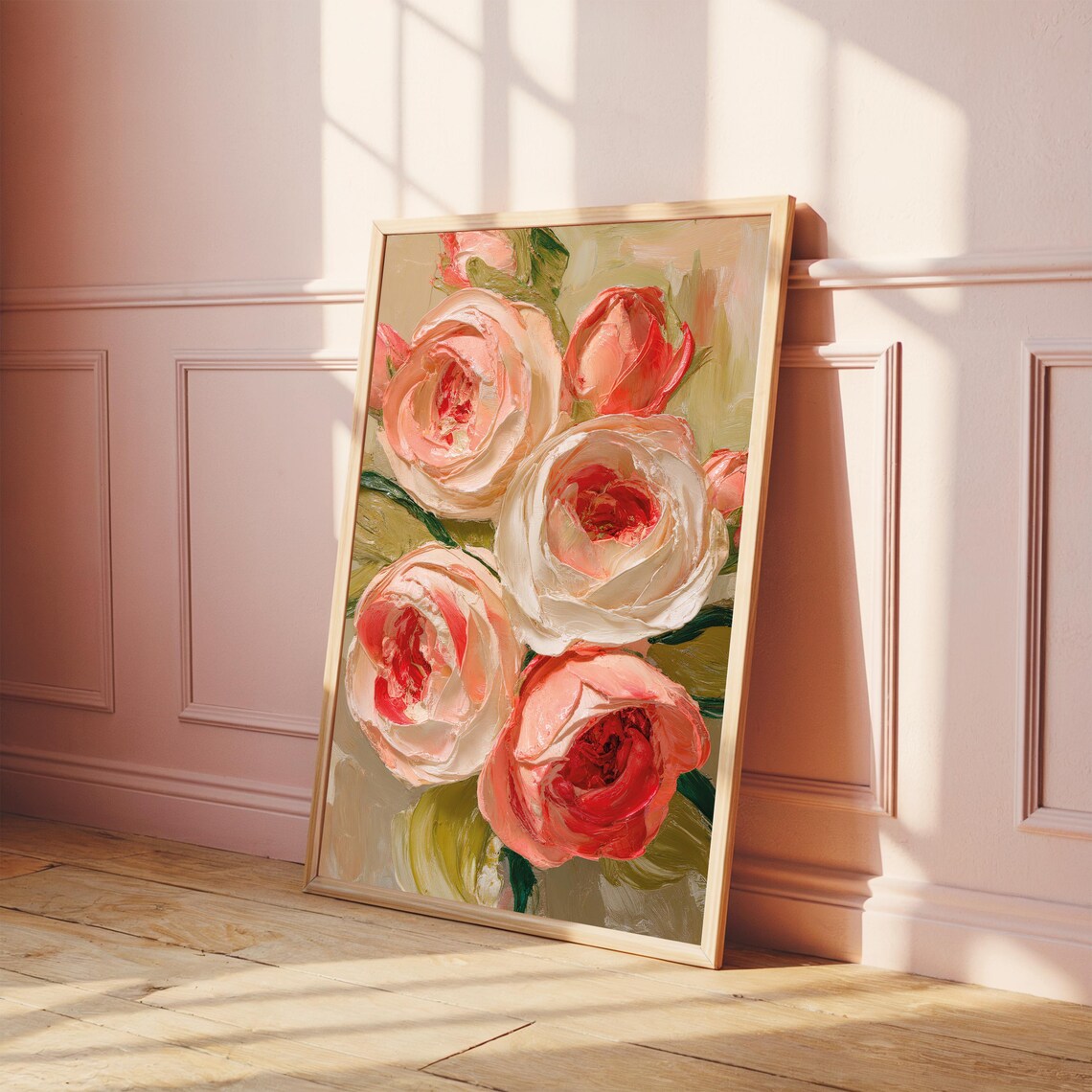 Blush Pink Roses Impasto Oil Painting Romantic Floral Poster - Image 4