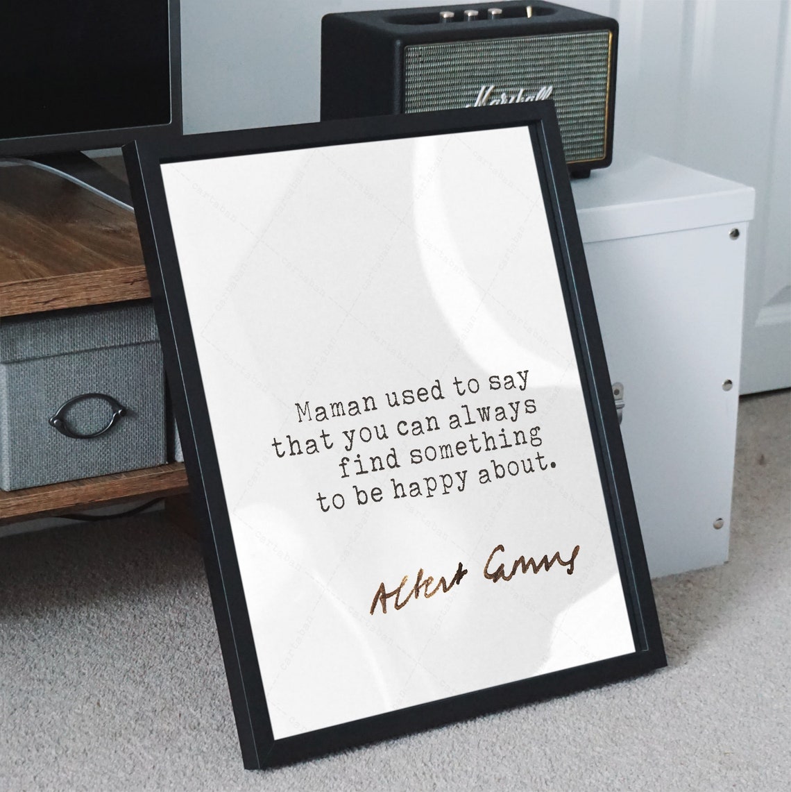 Albert Camus Be Happy About Quote Minimalist Typography Poster - Image 2