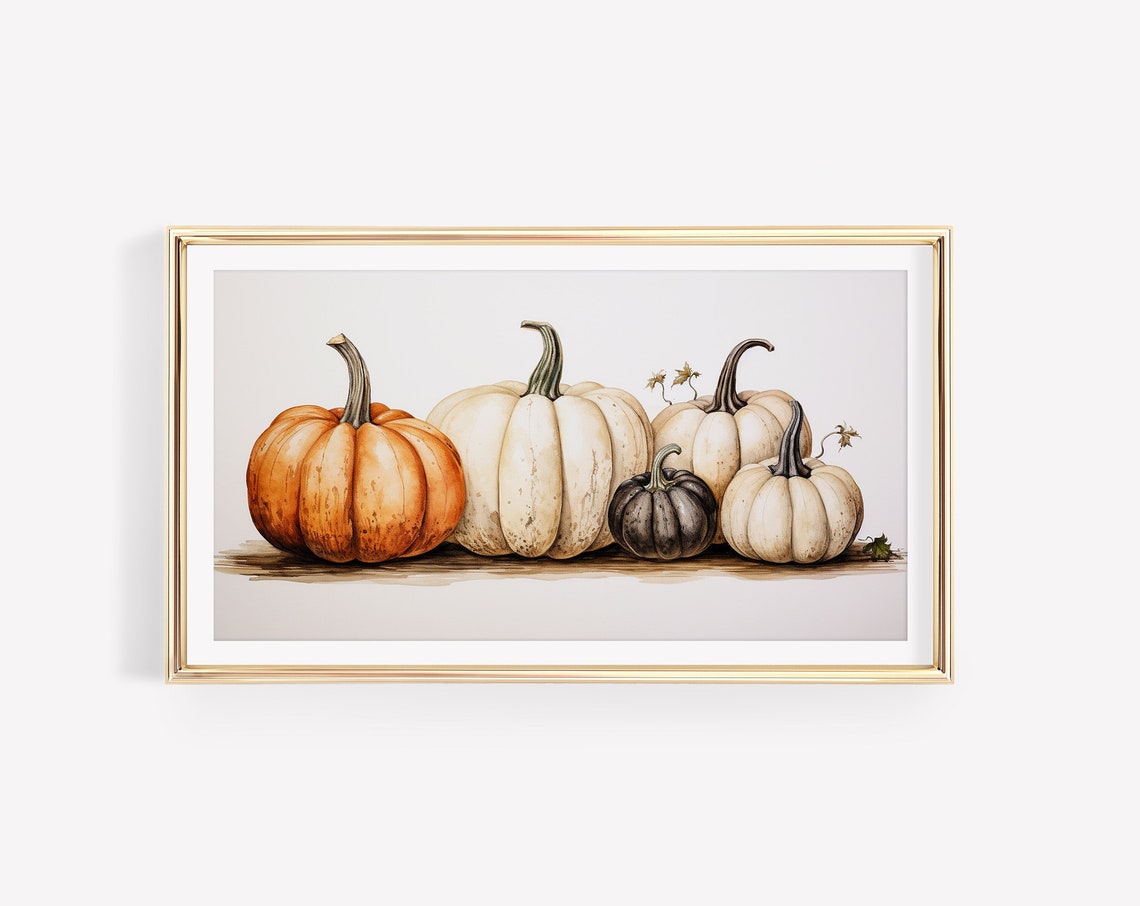White Pumpkin Harvest Watercolor Fall Rustic Kitchen Art Poster - Image 2