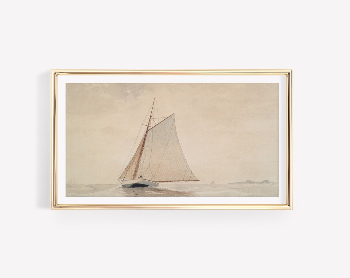 Vintage Sailboat Coastal Seascape Art Print