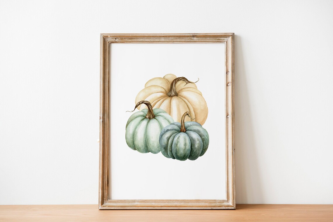 Muted Watercolor Pumpkins Fall Harvest Seasonal Wall Decor Poster - Image 2