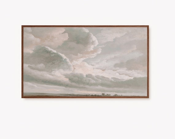 Frame Tv Art Vintage Sky Painting Neutral Clouds Art Vintage Fluffy Cloud Artwork For The Frame Tv Trendy Moody