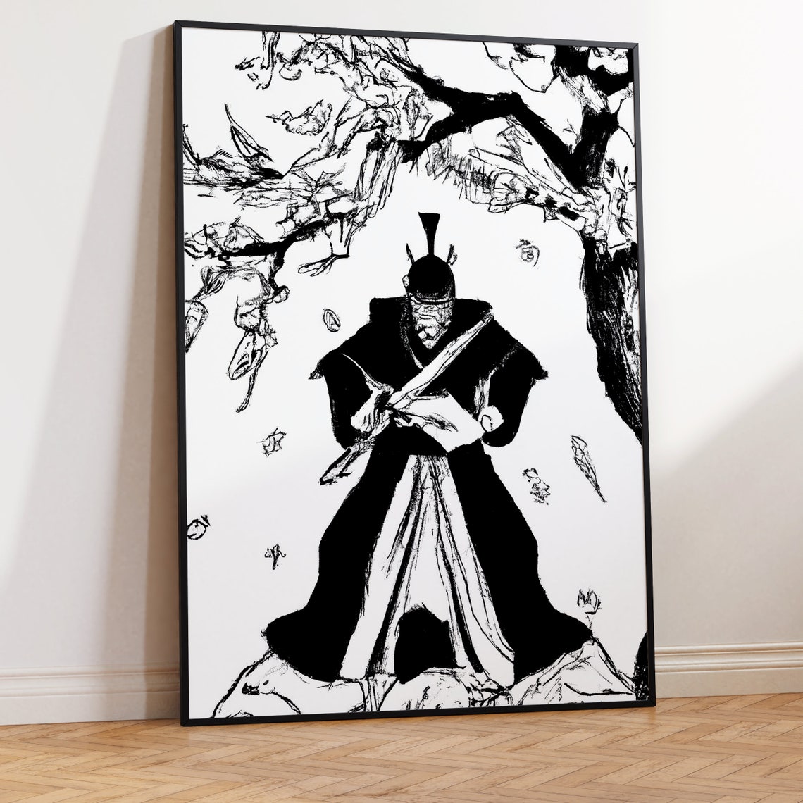 Samurai Man Print Samurai Print Samurai Cherry Blossom Tree Print And Frame Japanese Warrior - Image 2
