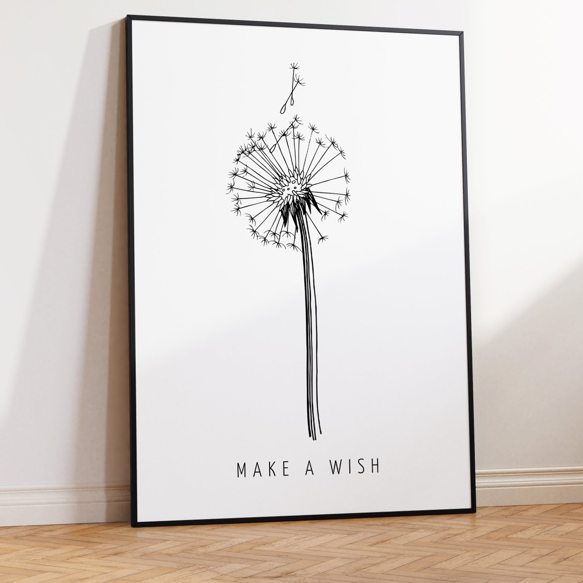Make A Wish Dandelion Minimalist Black and White Botanical Poster - Image 3