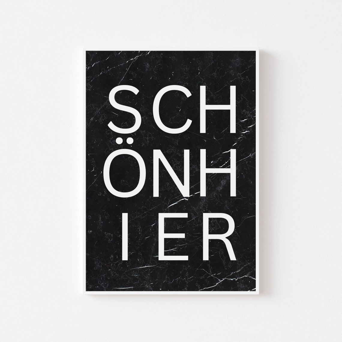 Schonhier German Typography White on Black Marble Minimalist Poster - Image 2