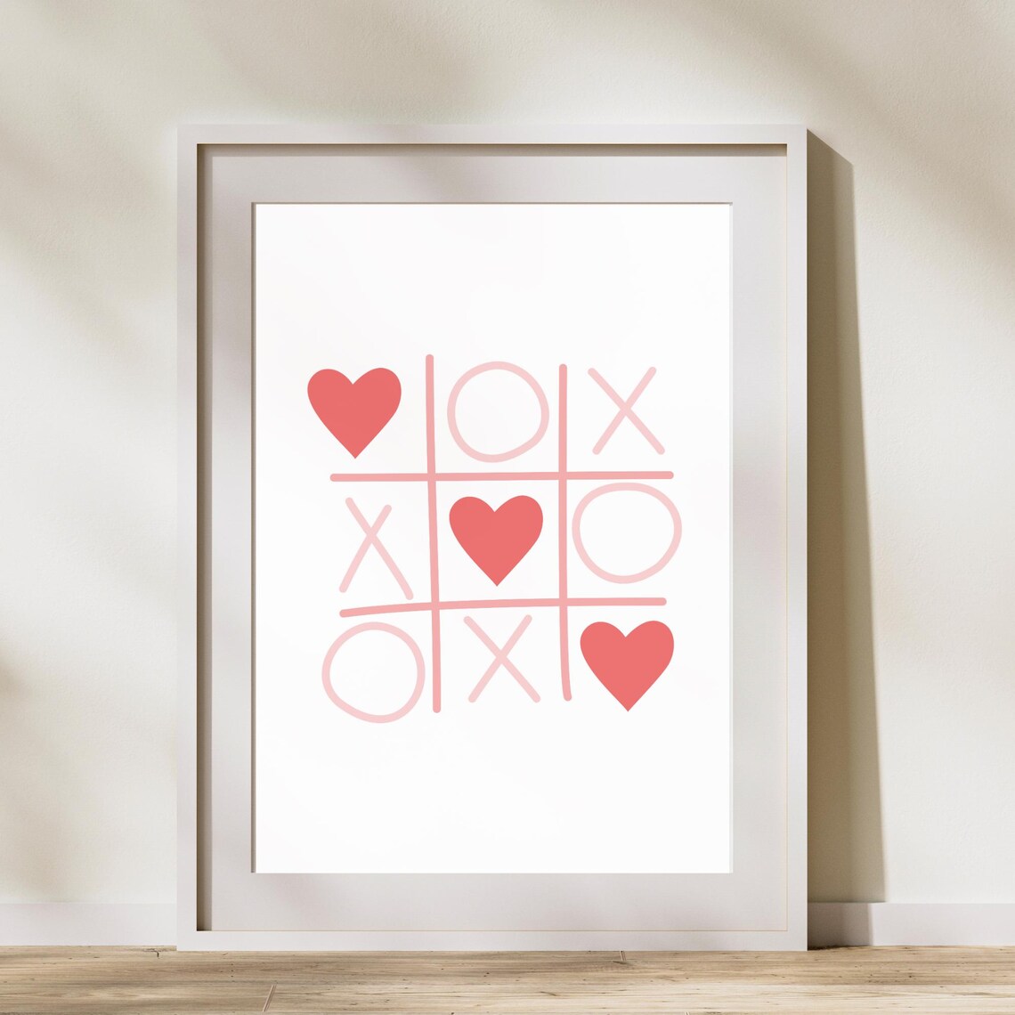 Tic Tac Toe Hearts Valentine Pink Modern Minimalist Love Art Poster