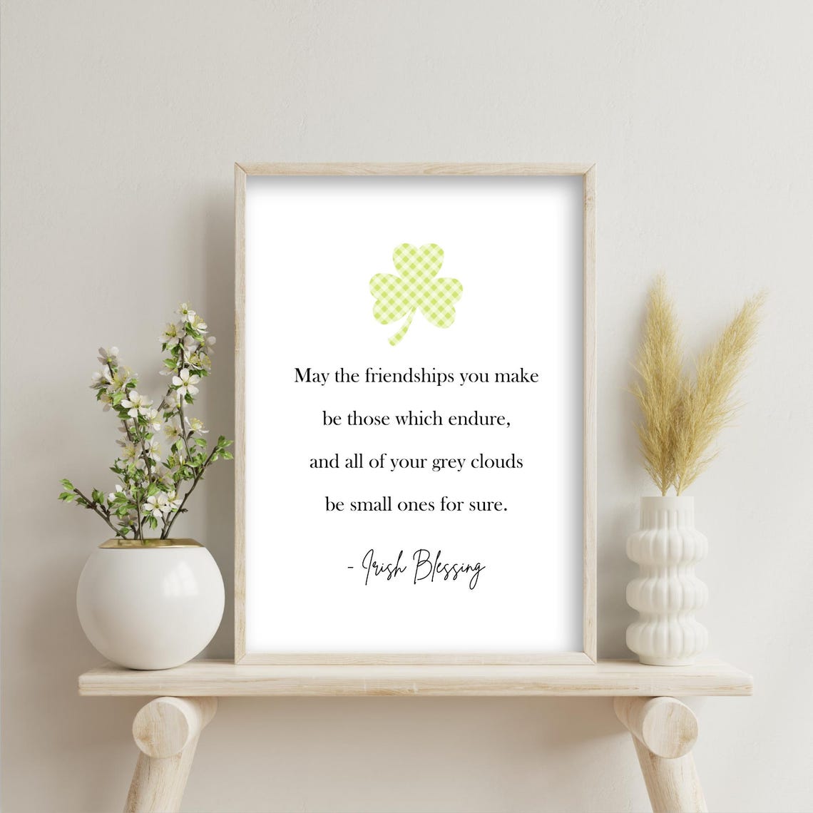 Irish Blessing Gingham Shamrock Friends Endure Sweet Quote Poster - Image 2