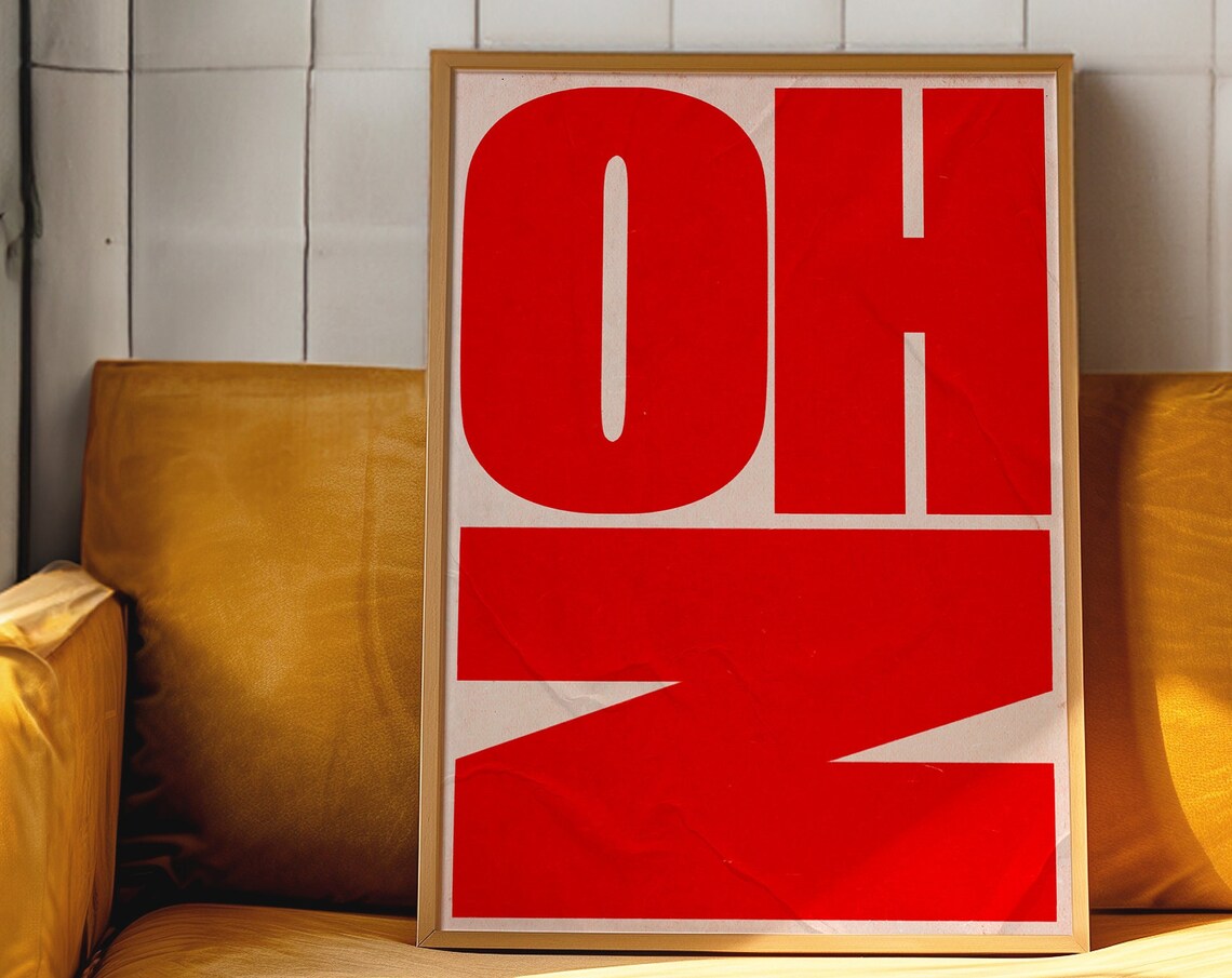 Oh No Red Typography, 70s Retro Art Print