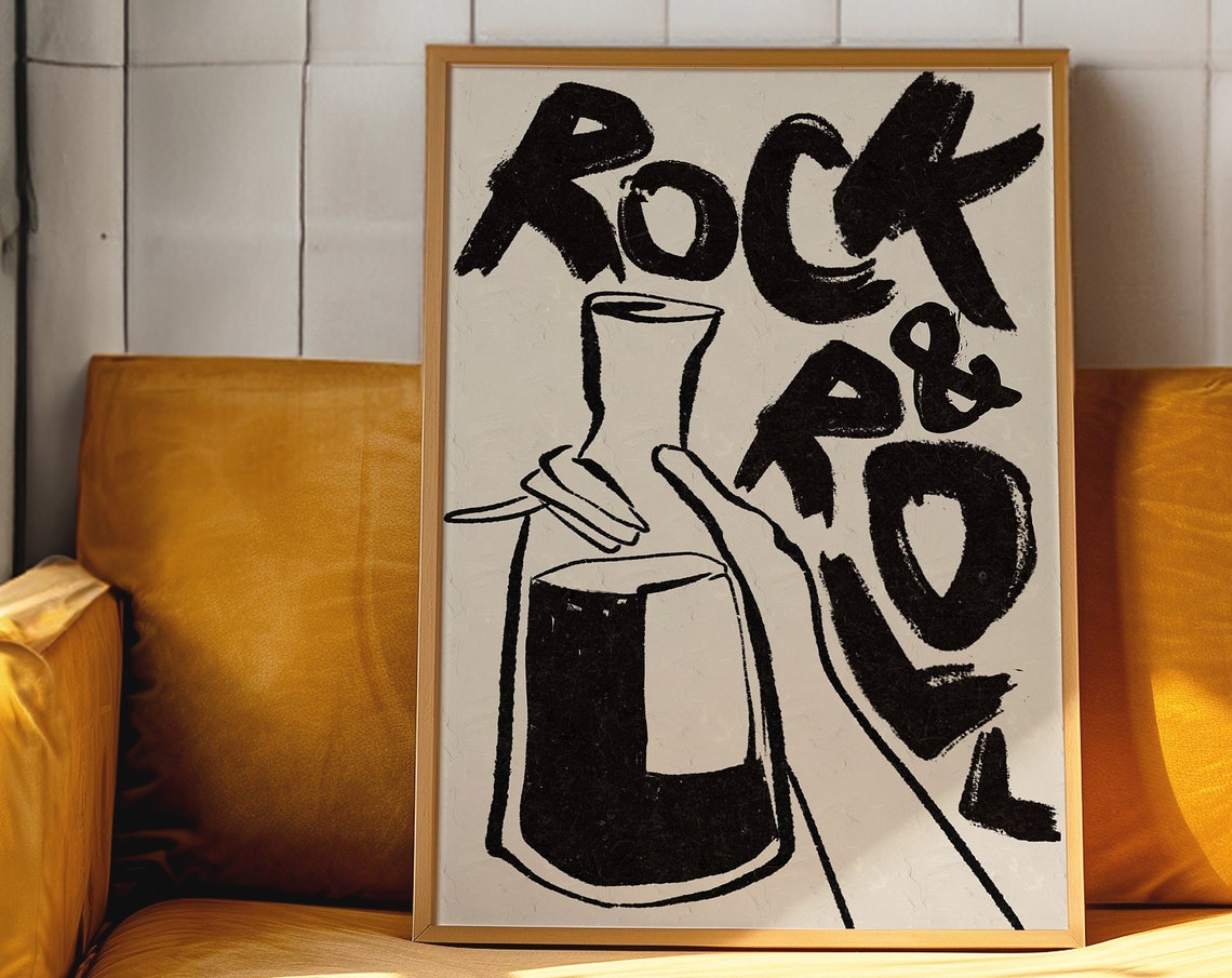 Rock and Roll Hand Lettered Black Ink Retro Music Bar Poster
