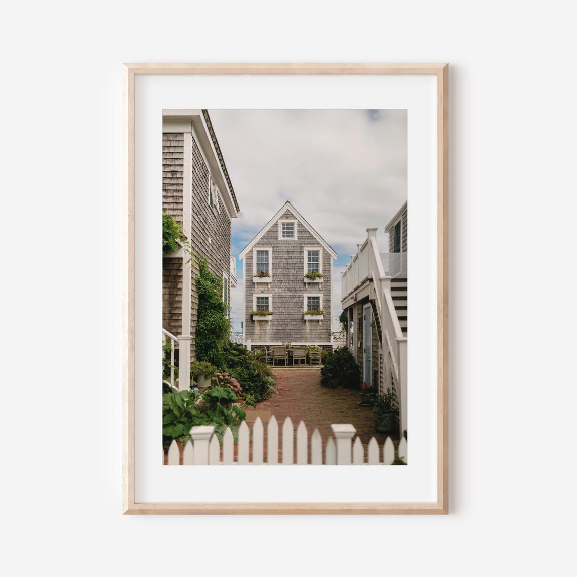 Shingle Cottage Courtyard With White Picket Fence Coastal Poster