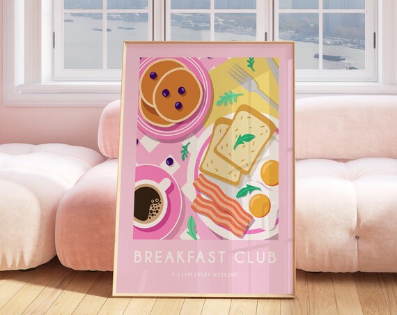 Pink Breakfast Club Retro Coffee Kitchen Art Print