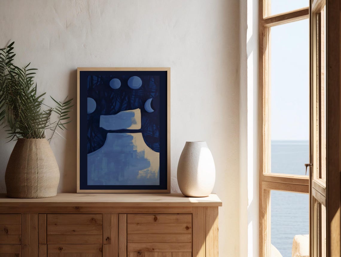 Abstract Blue Wall Art Print Modern Minimalist Home Decor