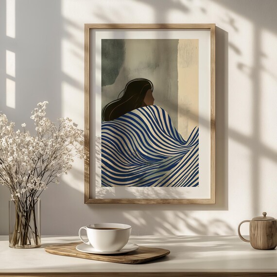 Dreamy Abstract Art Print Blue Beige Minimalist Wall Decor A1a5