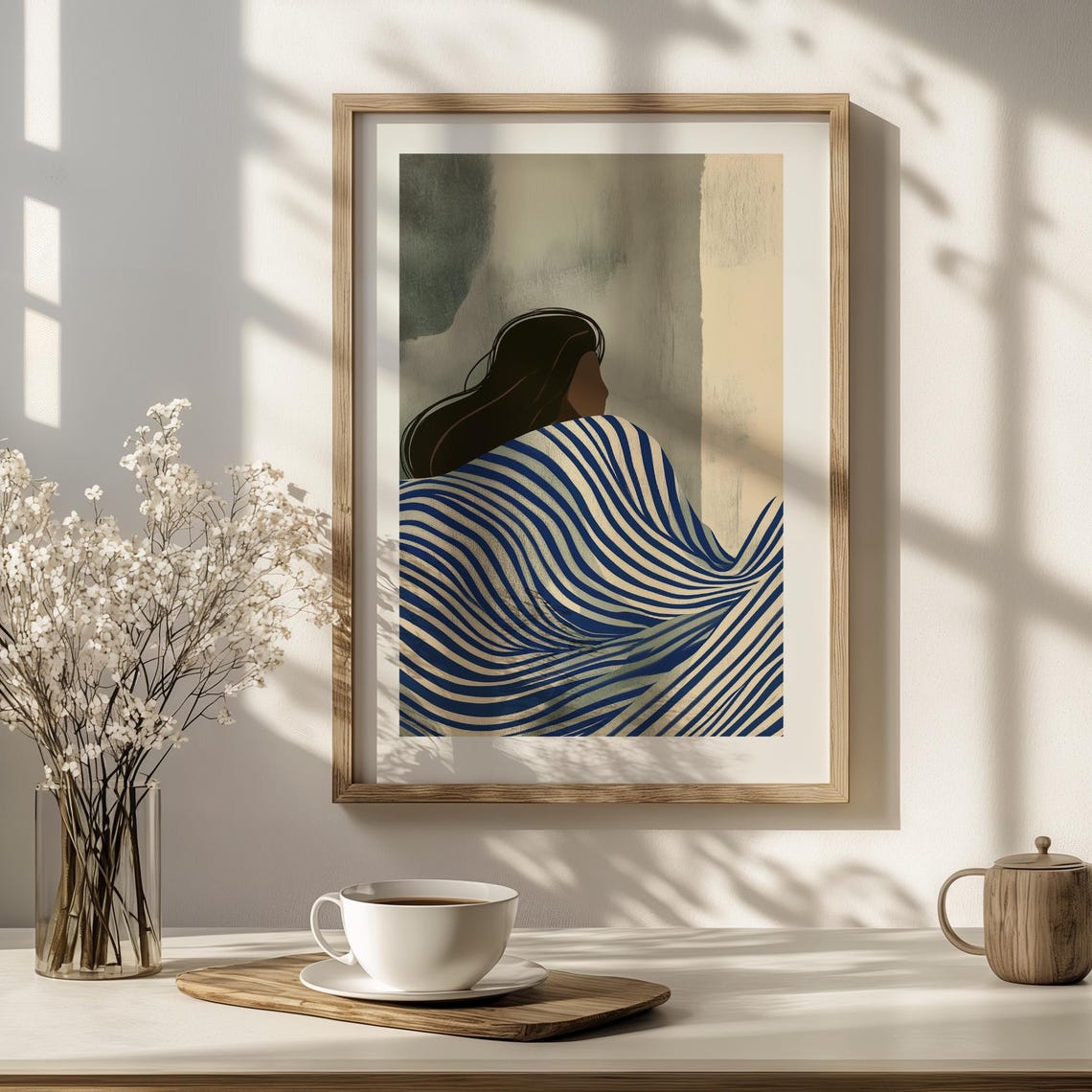 Dreamy Abstract Art Print Blue Beige Minimalist Wall Decor A1a5