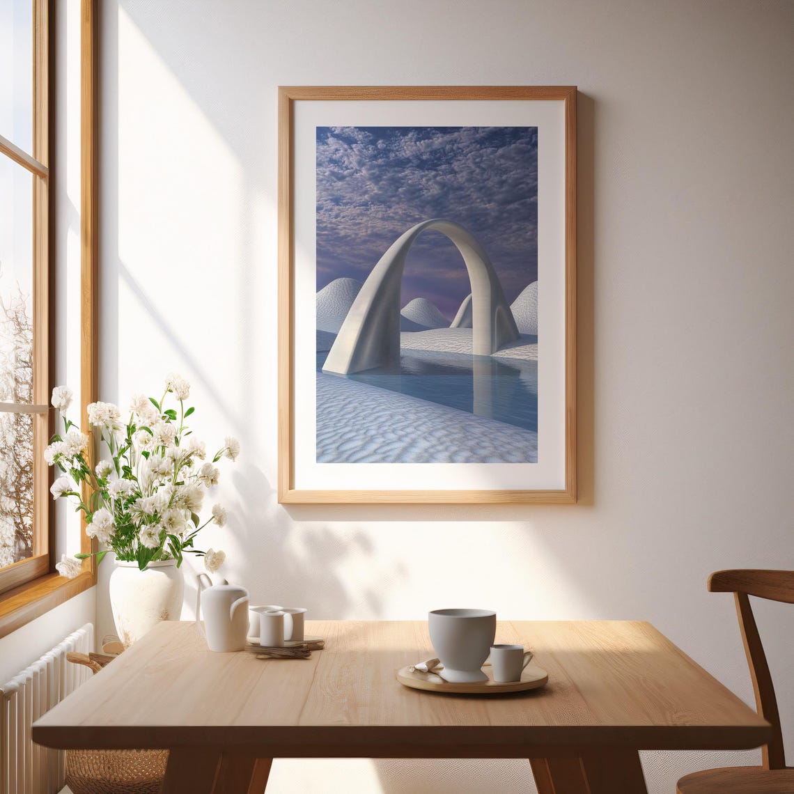White Arch Over Rippled Water Surrealist Sky Abstract Poster