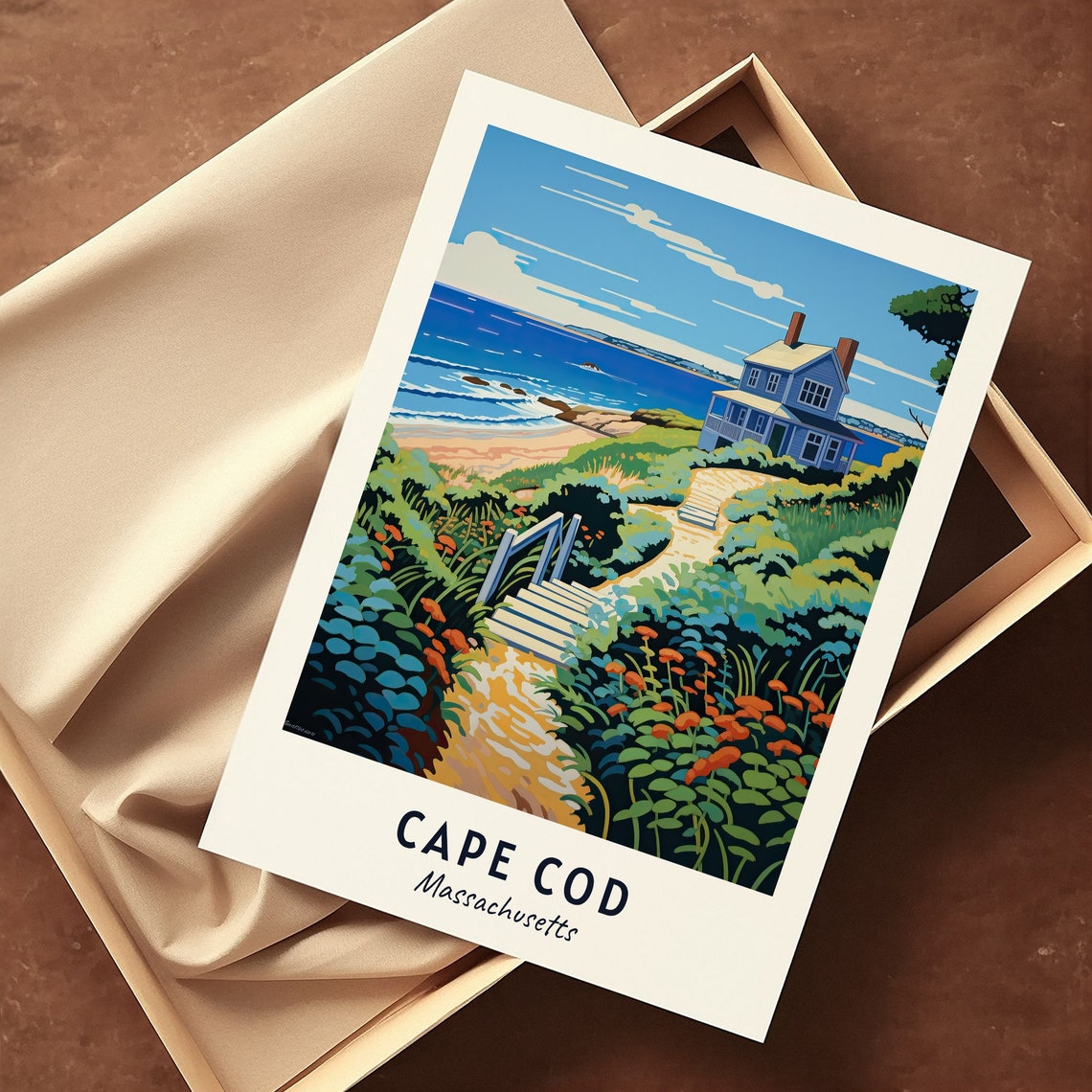 Cape Cod Massachusetts Beach Cottage Ocean Path Travel Poster - Image 3
