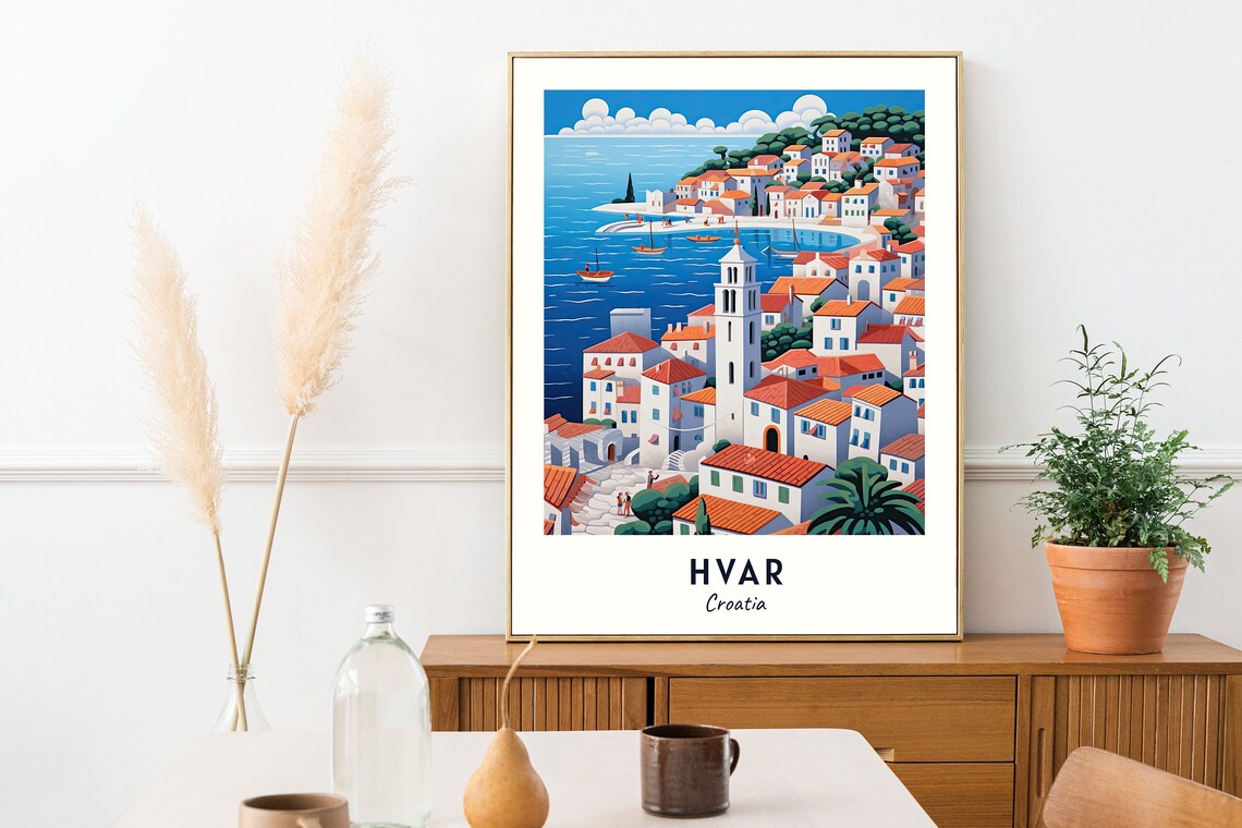Hvar Croatia Harbor Town Bell Tower Sailboats Adriatic Coast Poster - Image 2