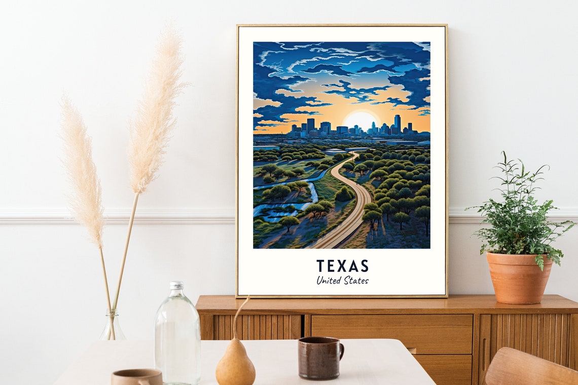 Texas Sunset Skyline Winding Road Hill Country Travel Poster - Image 2