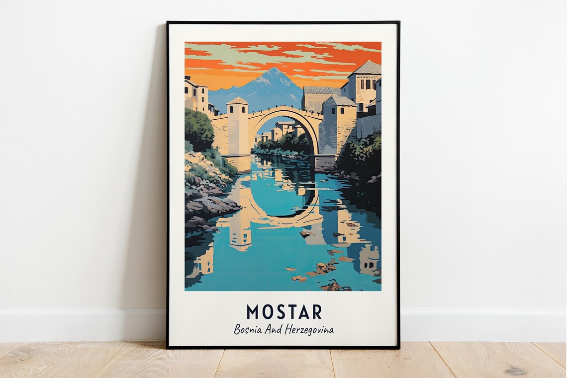 Stari Most Old Bridge Travel Poster, Mostar