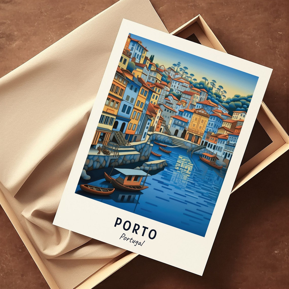 Porto Portugal Riverside Boats Evening Travel Poster Artwork - Image 3