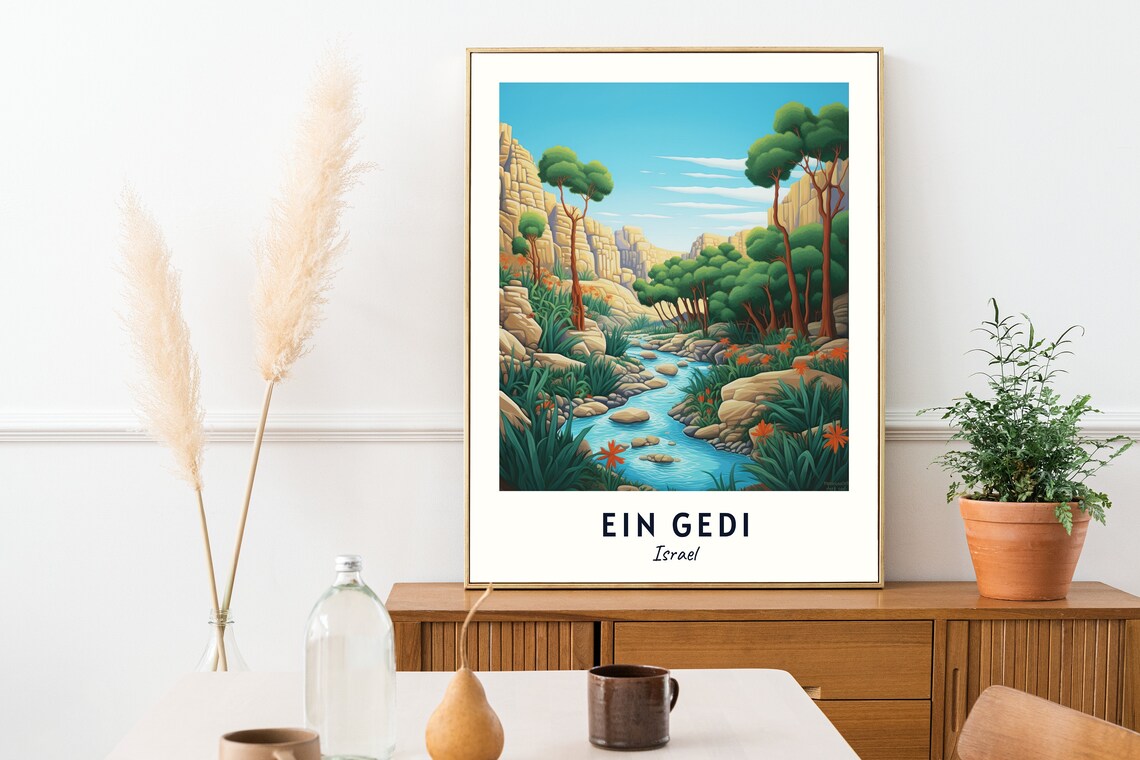 Ein Gedi Nature Reserve Desert Stream Oasis Israel Travel Poster - Image 2