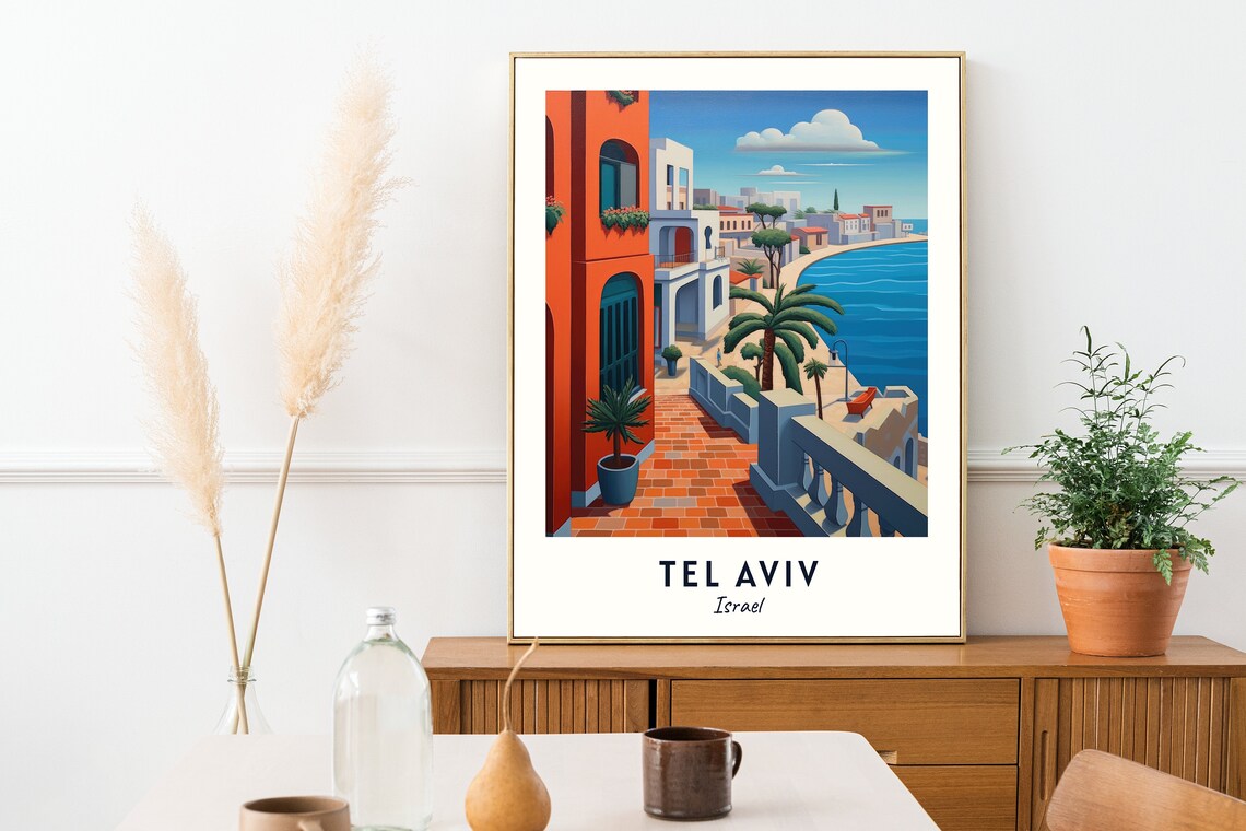 Tel Aviv Israel Mediterranean Promenade Palm Trees Travel Poster - Image 2