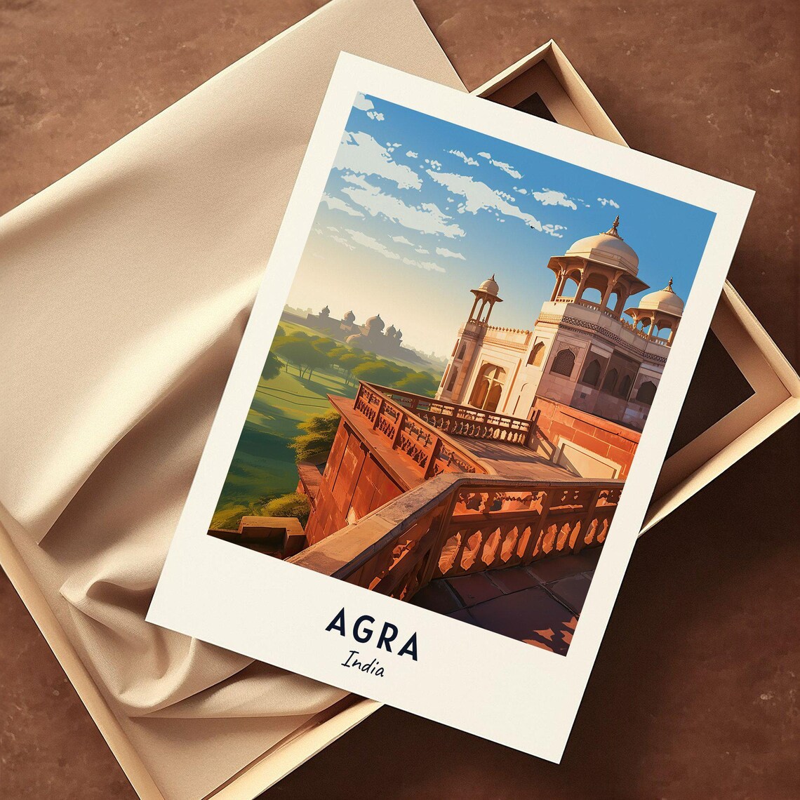 Agra India Mughal Fort Palace Terrace Sunrise Heritage Travel Poster - Image 3