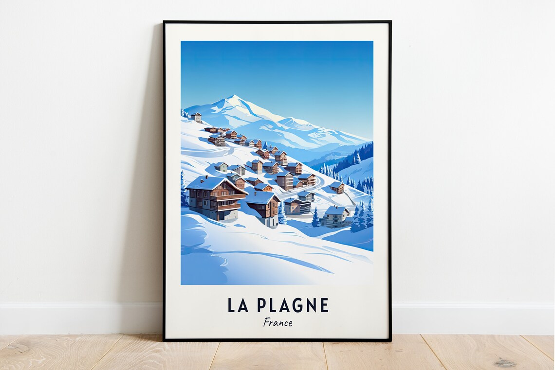 La Plagne France Snowy Ski Village Beneath Alpine Peaks Poster