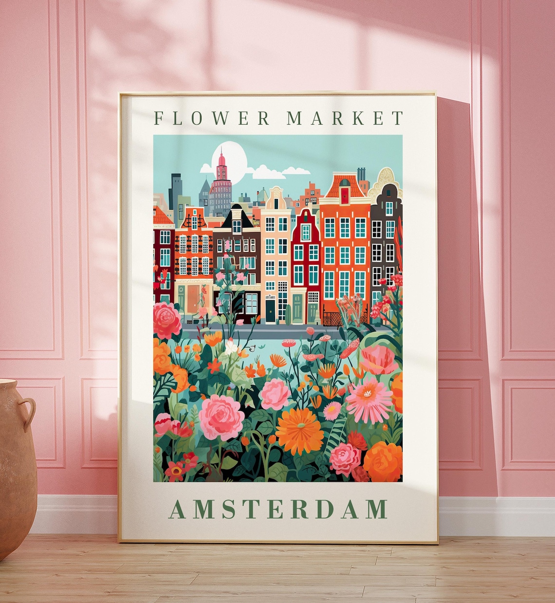 Amsterdam Flower Market Travel Poster, Floral Illustration