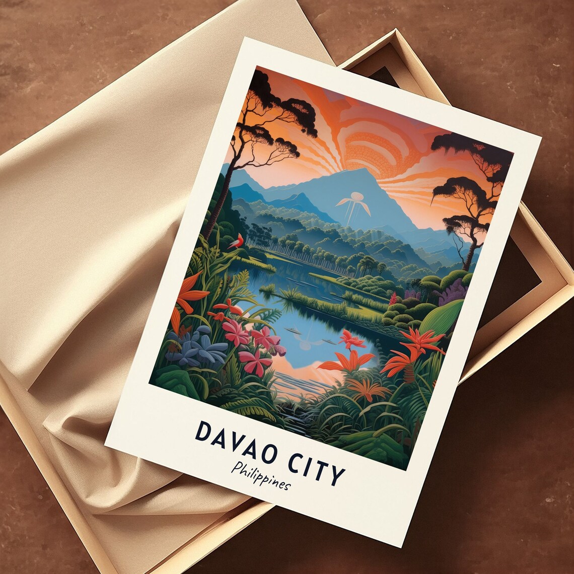 Davao City Philippines Tropical Lake Mountain Sunrise Travel Poster - Image 3