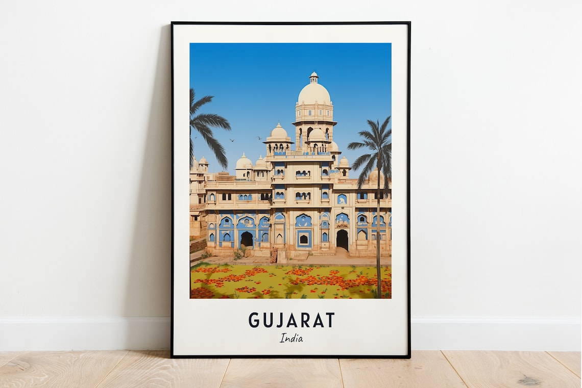 Gujarat City Travel Poster, India Wall Art Print