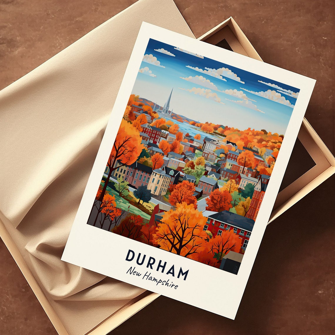 Durham New Hampshire Fall Foliage Town Panorama Travel Poster - Image 3