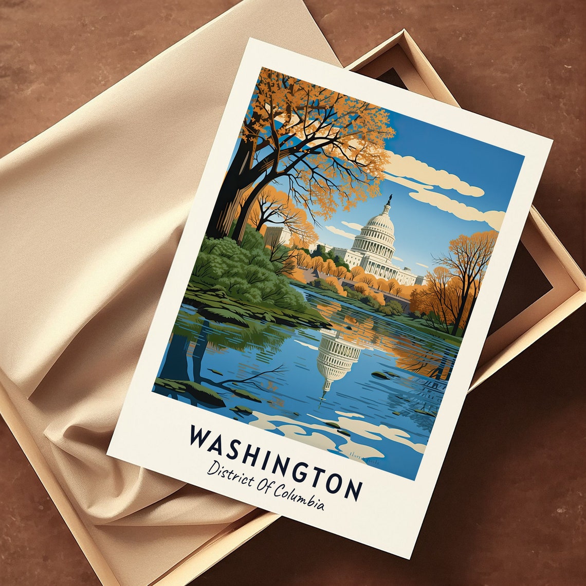 Washington DC Capitol Autumn Reflection Waterfront Travel Poster - Image 3