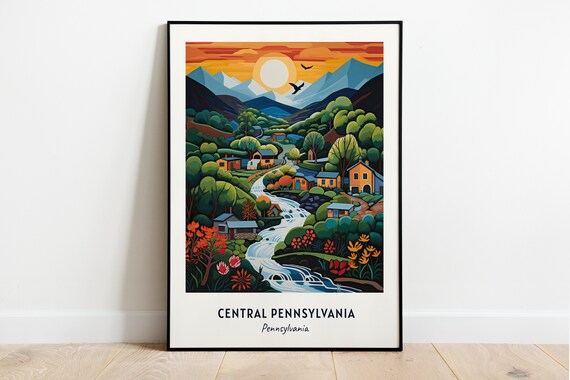 Central Pennsylvania Rolling Valley Village Sunset Scene Artwork Poster