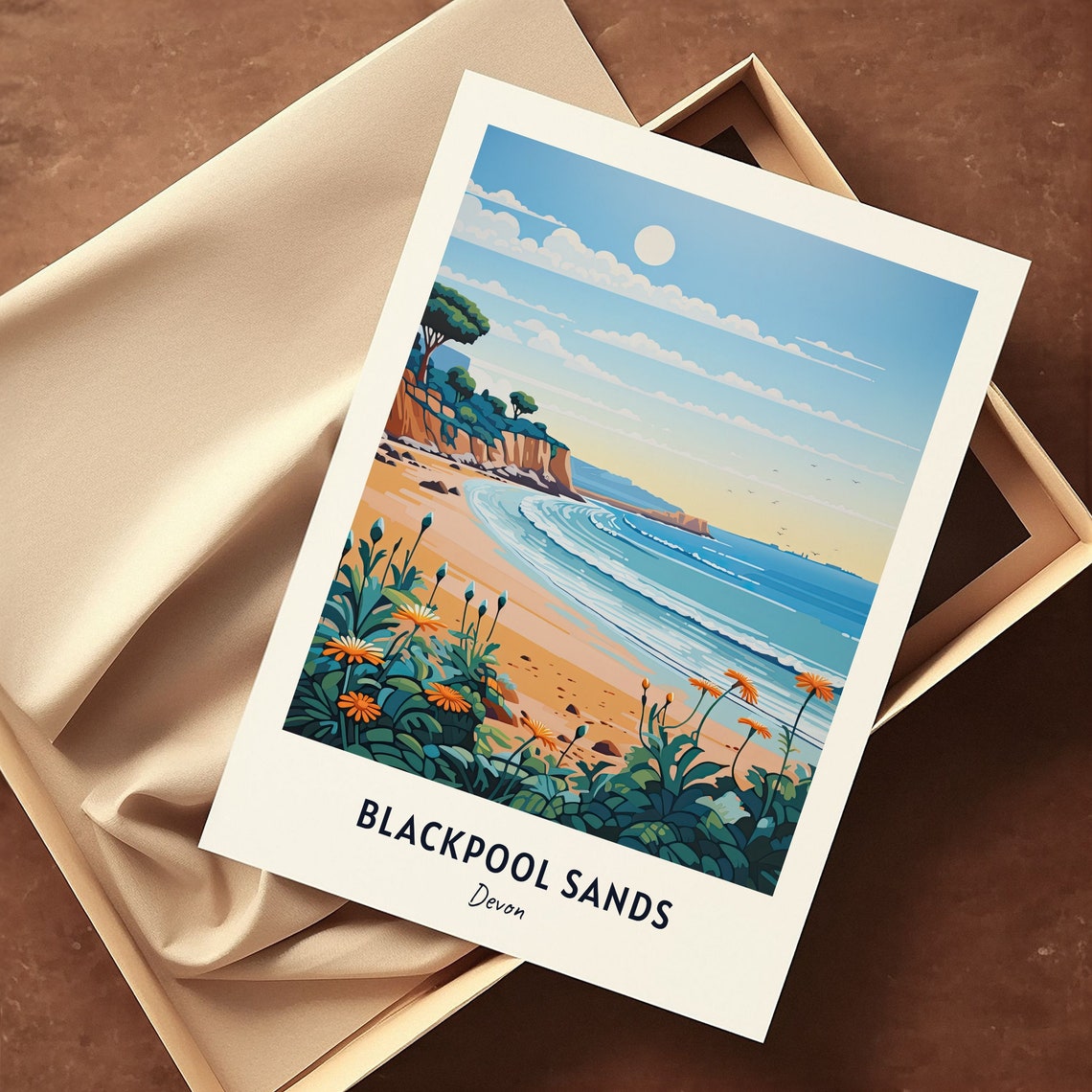 Blackpool Sands Devon Beach Waves Cliffs Flowers Coast Poster - Image 3